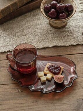 Vintage Moroccan Amethyst Hazelware Hazel Atlas Seashell Snack Plate & Cup
